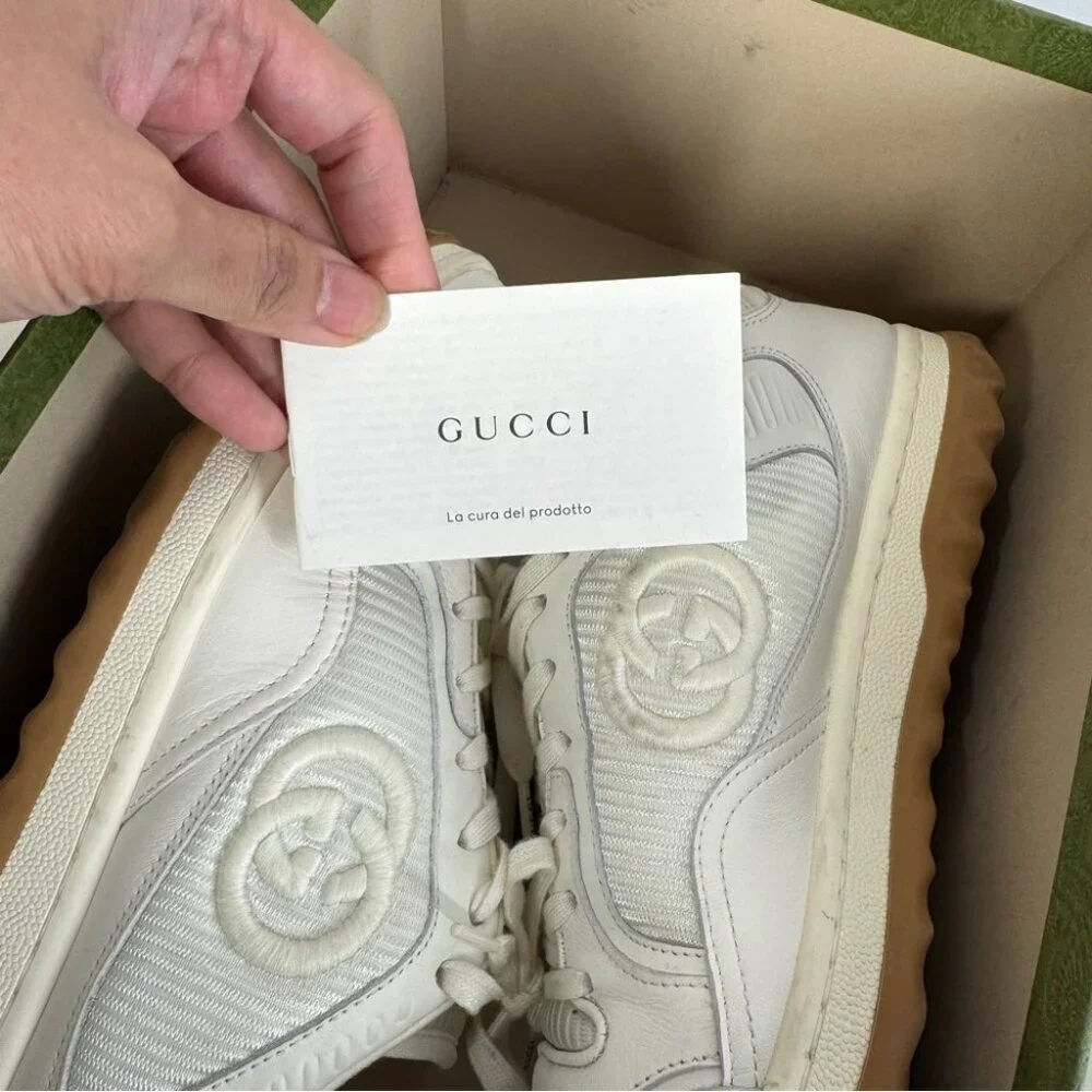 Gucci Ivory MAC 80 Leather Sneakers Size 7 Unisex Embroidered GG Logo Luxury